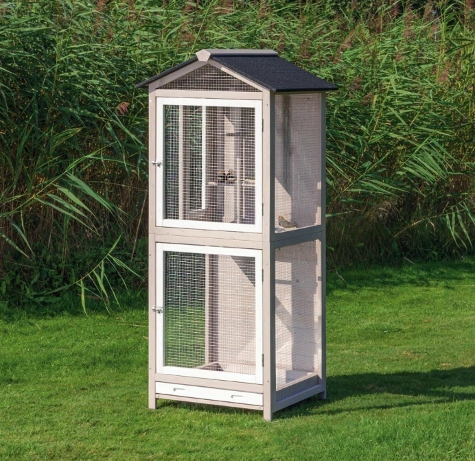 Outdoor Bird Aviary, 67-in Wooden Birdcage, 2 Perches, Ideal for Small Birds, Finches, Gray, (55952)