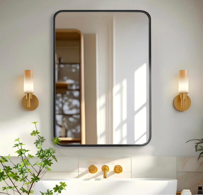 Bathroom Mirror, Vanity Mirrors for Over Sink Wall, 22x30 Inch Large with Rounded Rectangle Metal Frame, Modern Decorative for Restroom, Farmhouse, Horizontally or Vertically Hanging