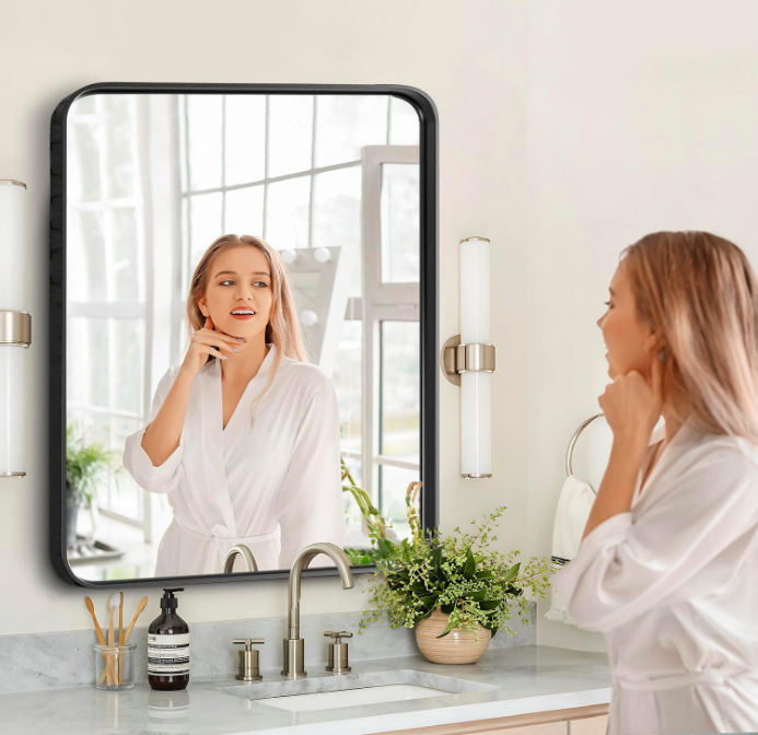 Bathroom Mirror, Vanity Mirrors for Over Sink Wall, 22x30 Inch Large with Rounded Rectangle Metal Frame, Modern Decorative for Restroom, Farmhouse, Horizontally or Vertically Hanging