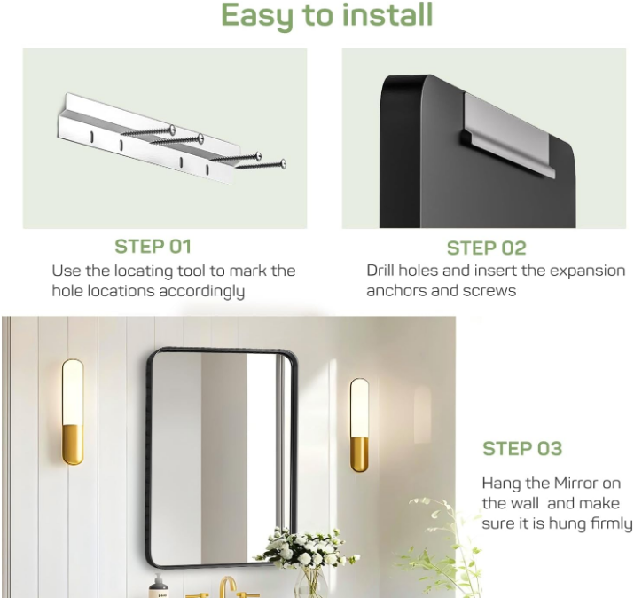 Bathroom Mirror, Vanity Mirrors for Over Sink Wall, 22x30 Inch Large with Rounded Rectangle Metal Frame, Modern Decorative for Restroom, Farmhouse, Horizontally or Vertically Hanging