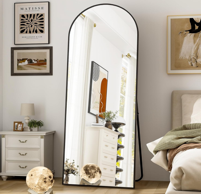 64"x21" Full Length Mirror Arched Full Mirror Free Standing Leaning Mirror Wall-Mounted Mirror Aluminum Frame Modern Mirrors for Living Room Bedroom Cloakroom, Black