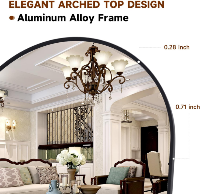 64"x21" Full Length Mirror Arched Full Mirror Free Standing Leaning Mirror Wall-Mounted Mirror Aluminum Frame Modern Mirrors for Living Room Bedroom Cloakroom, Black