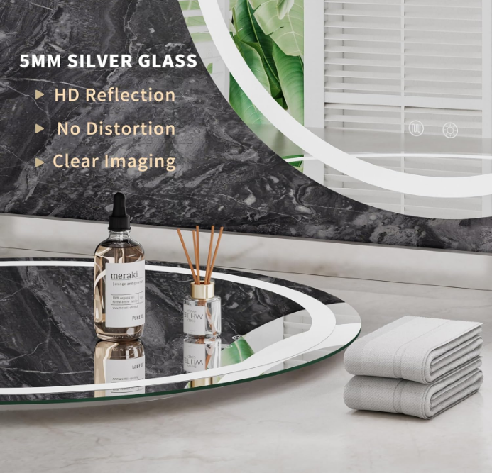 24x24inch Rounded LED Bathroom Mirror, 3 Colors Lighted & Stepless Dimmable Vanity-Mirror-with-Lights, Anti-Fog, Frameless, Horizontal/Vertical Hanging Wall Mirror