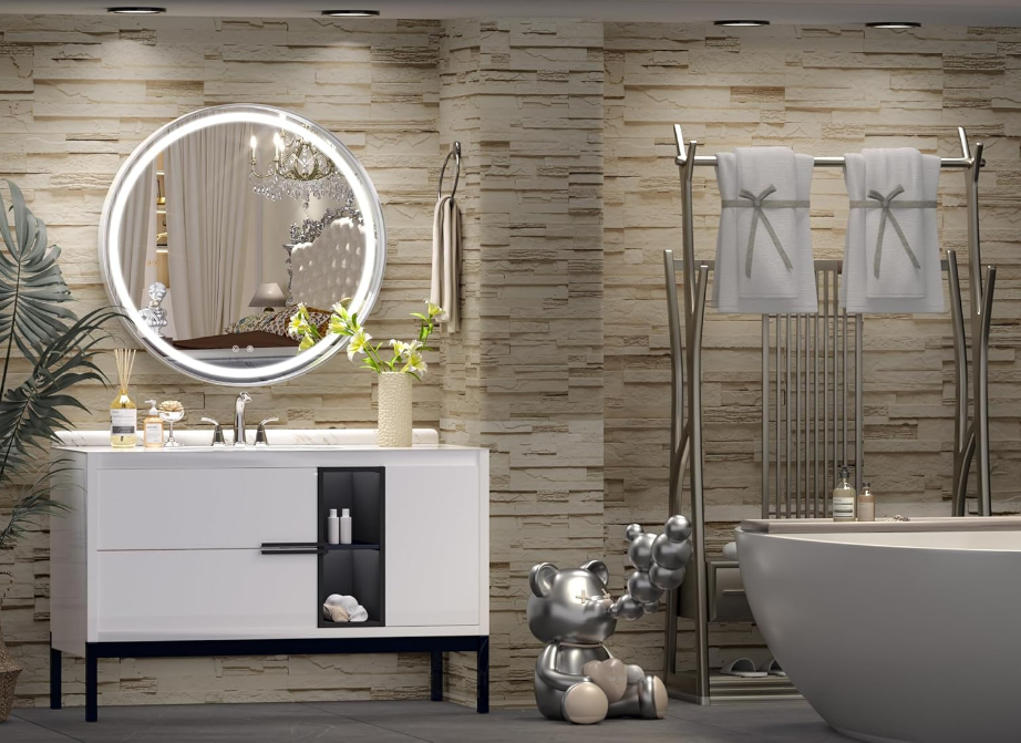 24 Round LED Mirror for Bathroom with Lights, Silver Circular Vanity Mirror for Wall, Metal Framed Frontlit Bathroom Mirrors Anti-Fog, Dimmable, 3 Colors Makeup Mirror Wall Mounted