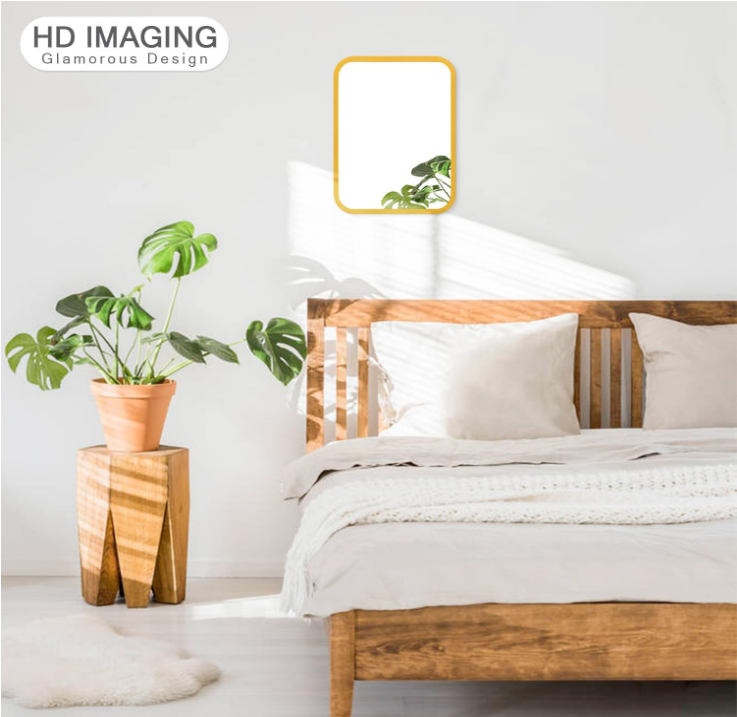 Wall Mirror Framed Rounded Corner Modern Rectangle Bathroom Mirror Hanging Wall Mounted Glass Panel Decorative Mirror Wall Mounted Vertical for Home Farmhouse Small Mirror Yellow