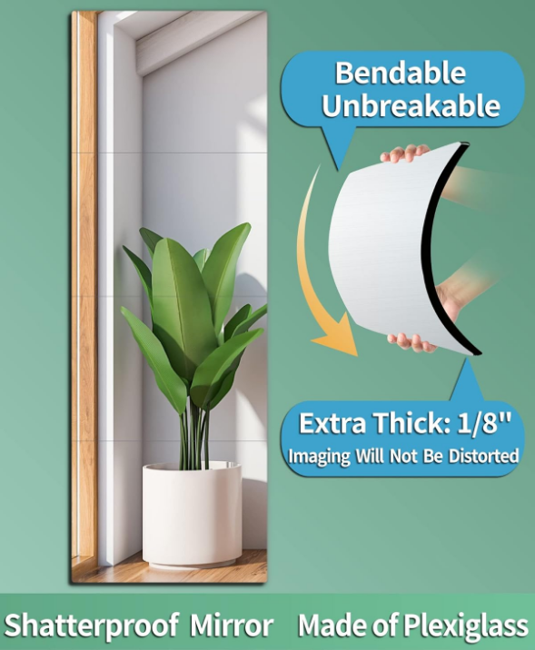 Shatterproof Wall Mirror Full Length for Bedroom, Plexiglass Gym Mirrors For Home, Extra Thick: 1/8 inch, 12 x12 inch x 4 Pcs, Workout Mirrors Safe for Kids, Over The Door, Long Wall Mounted
