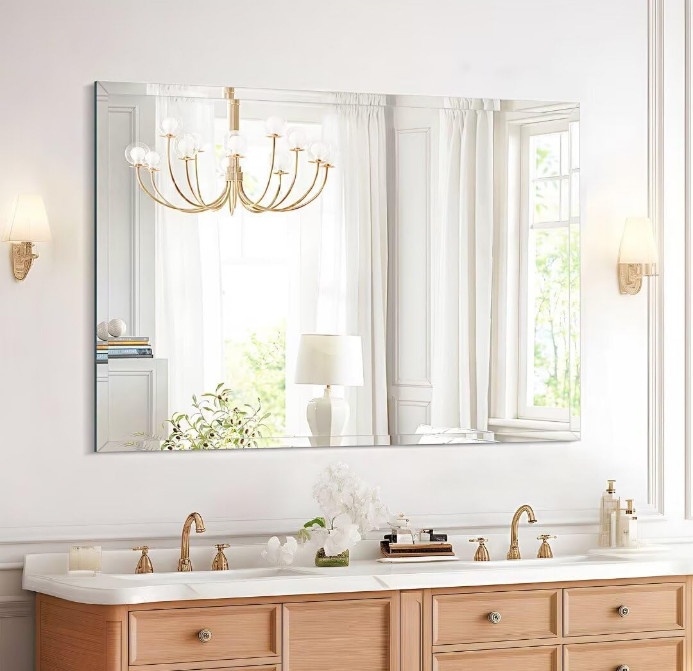 Frameless Mirror,Small Bathroom Vanity Mirrors for Over Sink,Rectangle Wall-Mounted Beveled Polished Edge Mirrors,Apply to Living Room,Bedroom,Right Angle Bathroom Entryway Mirror 12"*16"