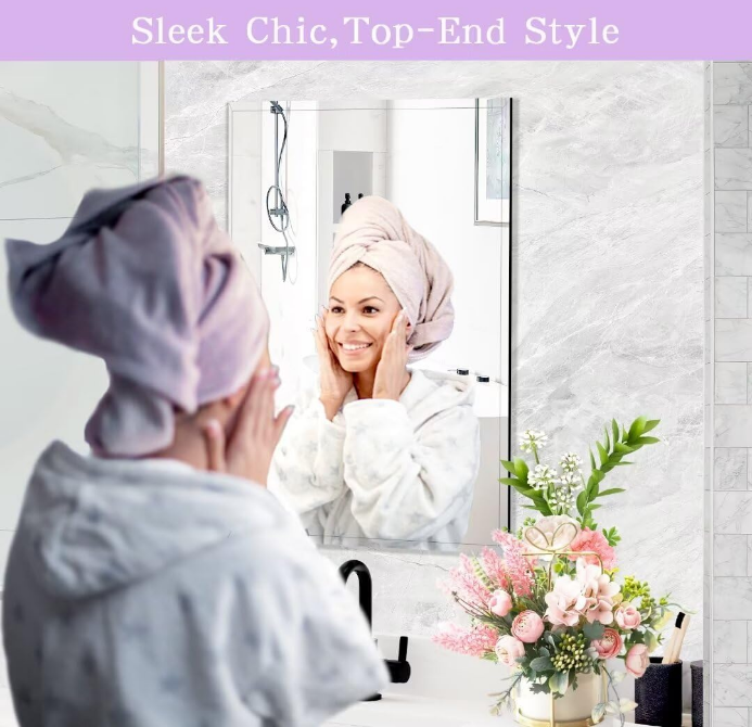 Frameless Mirror,Small Bathroom Vanity Mirrors for Over Sink,Rectangle Wall-Mounted Beveled Polished Edge Mirrors,Apply to Living Room,Bedroom,Right Angle Bathroom Entryway Mirror 12"*16"