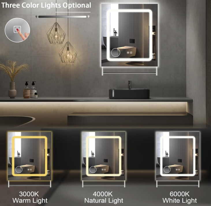 LED Bathroom Mirror with Lights 20"x 26", Anti-Fog LED Vanity Mirror, Bathroom Cabinet Wall Mounted, Stepless Dimmable Lighted Mirrors for Bathroom Wall, White
