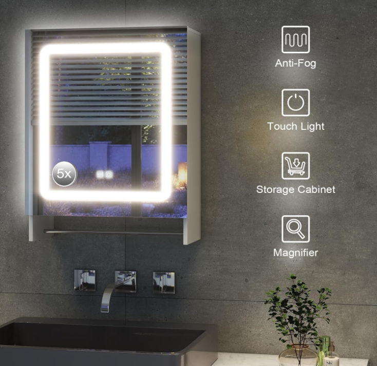 LED Bathroom Mirror with Lights 20"x 26", Anti-Fog LED Vanity Mirror, Bathroom Cabinet Wall Mounted, Stepless Dimmable Lighted Mirrors for Bathroom Wall, White