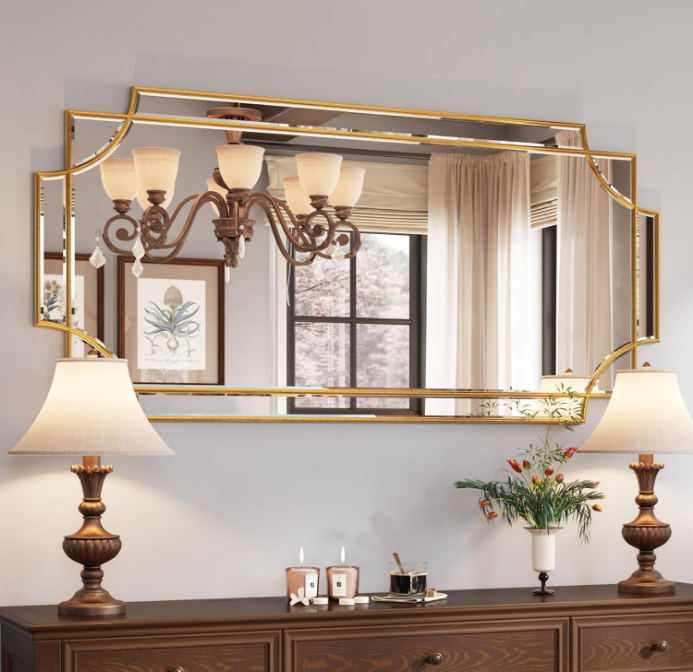 24"x48" Large Gold Mirror for Wall, Gold Traditional Wall Mirror Art Decorative Mirror Beveled Full Length Mirror Home Decor for Bathroom Living Room Bedroom Kitchen Farmhouse Entryway