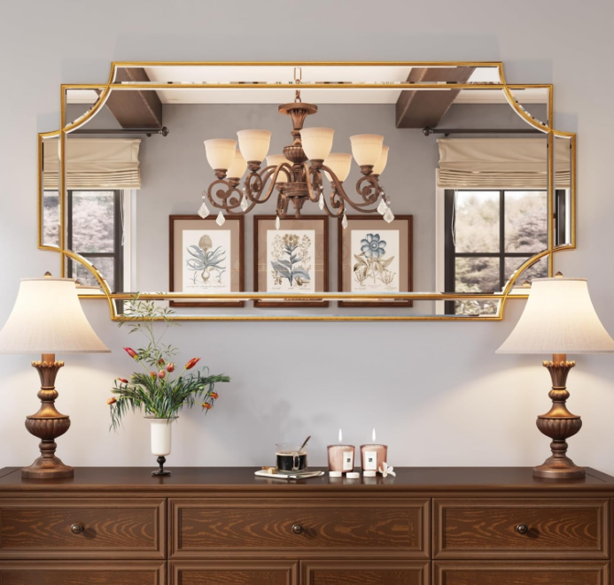 24"x48" Large Gold Mirror for Wall, Gold Traditional Wall Mirror Art Decorative Mirror Beveled Full Length Mirror Home Decor for Bathroom Living Room Bedroom Kitchen Farmhouse Entryway
