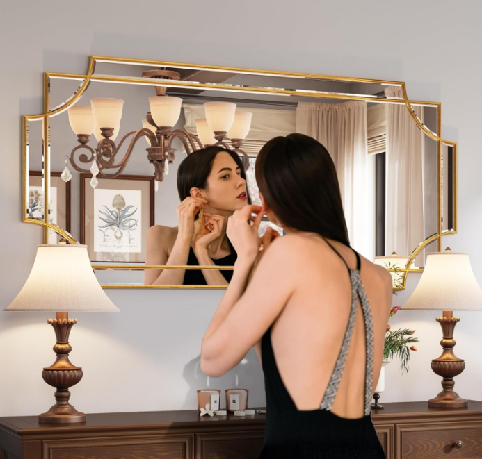 24"x48" Large Gold Mirror for Wall, Gold Traditional Wall Mirror Art Decorative Mirror Beveled Full Length Mirror Home Decor for Bathroom Living Room Bedroom Kitchen Farmhouse Entryway