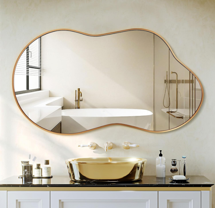 Irregular Wall Mirror - Wall Mirrors Decorative 20"x36" Gold Asymmetrical Mirror Aviation Aluminum Alloy Frame for Bathroom, Bedroom, Living Room, Cloakroom, Entryway