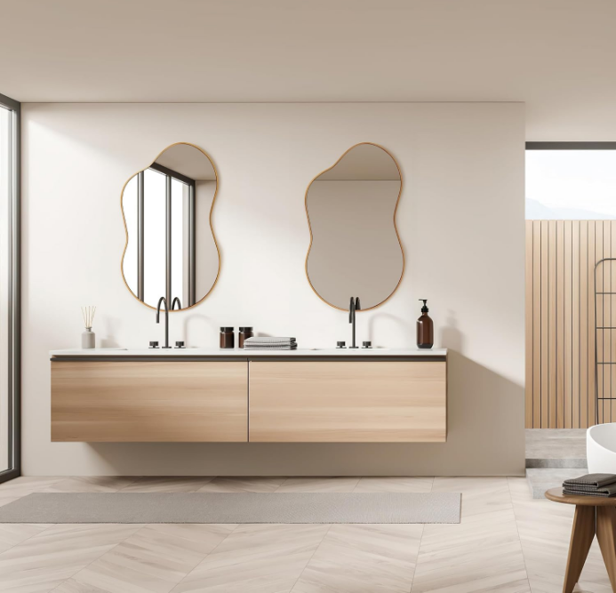 Irregular Wall Mirror - Wall Mirrors Decorative 20"x36" Gold Asymmetrical Mirror Aviation Aluminum Alloy Frame for Bathroom, Bedroom, Living Room, Cloakroom, Entryway