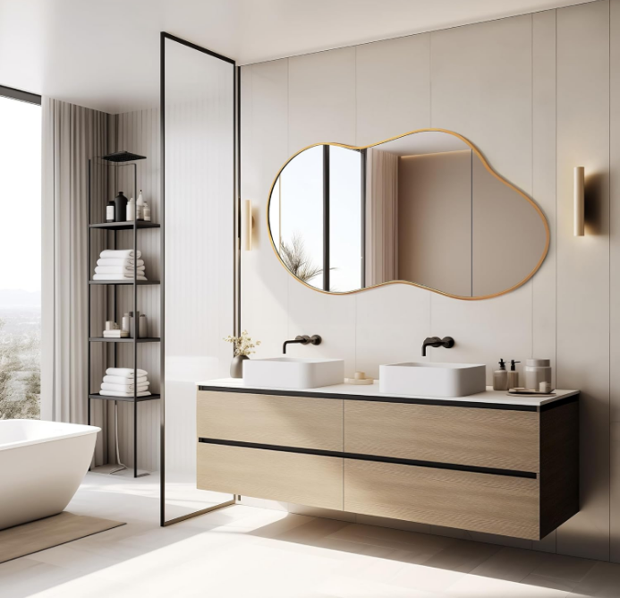 Irregular Wall Mirror - Wall Mirrors Decorative 20"x36" Gold Asymmetrical Mirror Aviation Aluminum Alloy Frame for Bathroom, Bedroom, Living Room, Cloakroom, Entryway