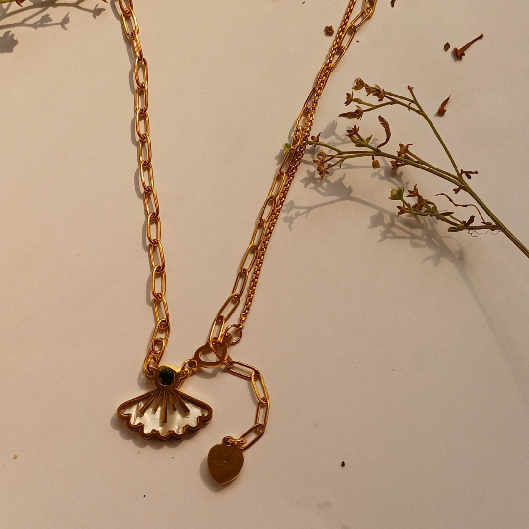 Golden Fan Charm Layered Necklace