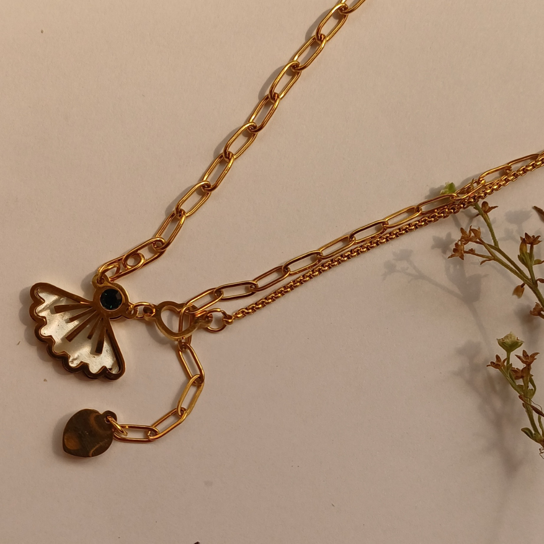 Golden Fan Charm Layered Necklace