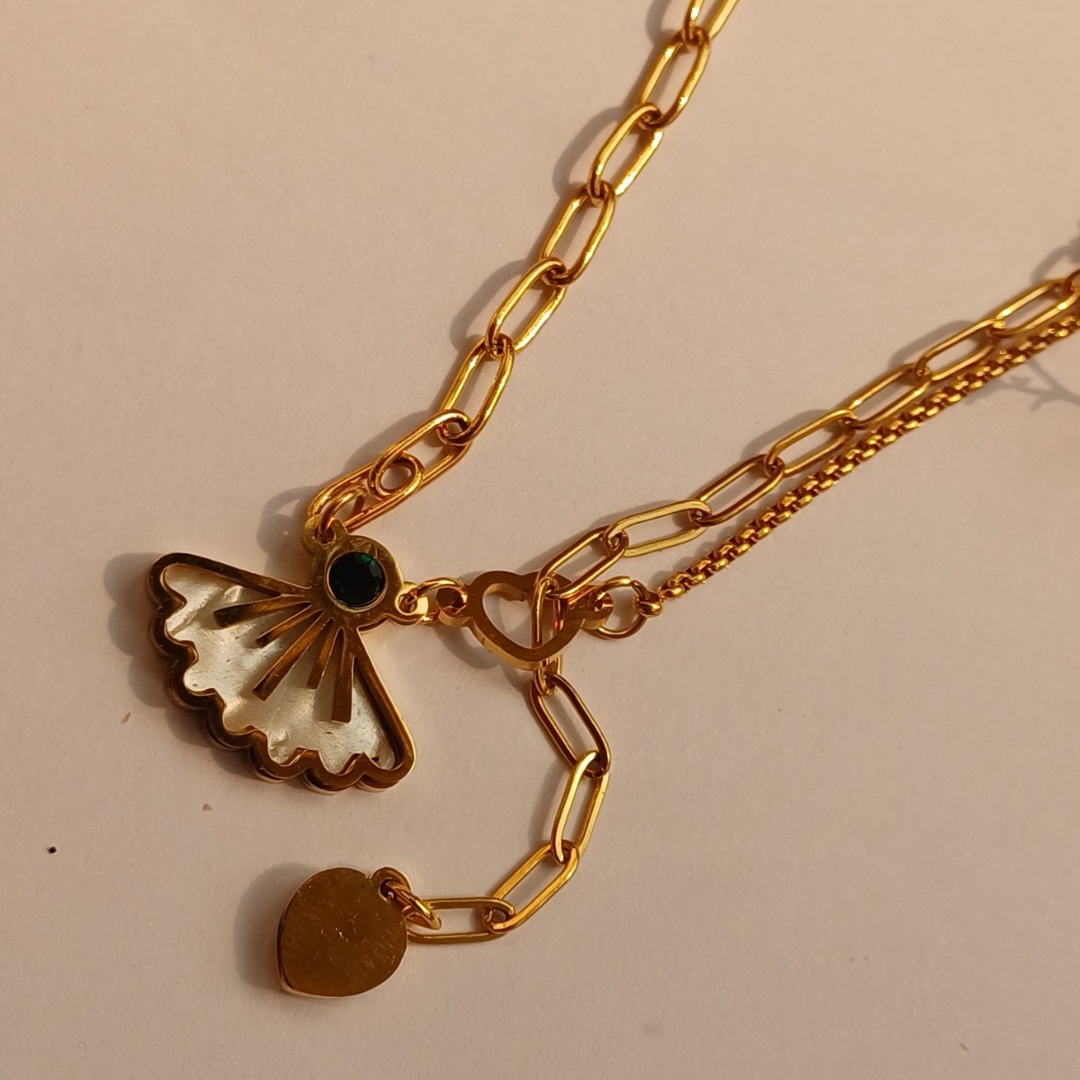 Golden Fan Charm Layered Necklace