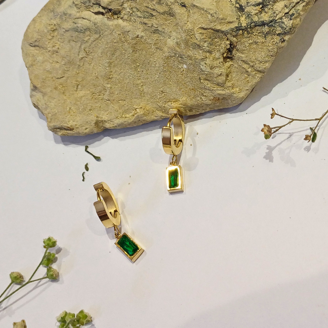 Emerald Essence Rectangular Drop Earrings