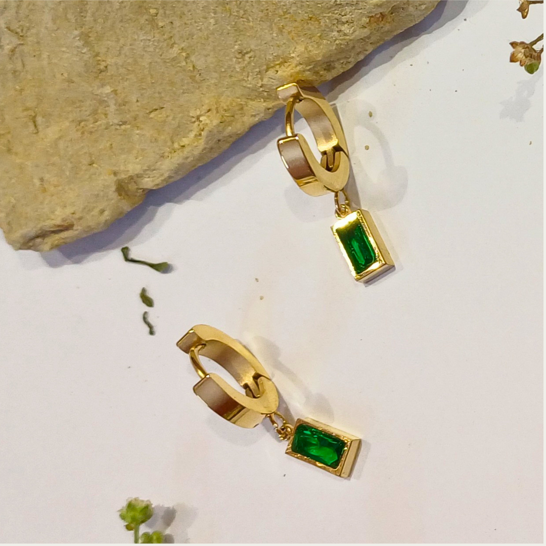 Emerald Essence Rectangular Drop Earrings