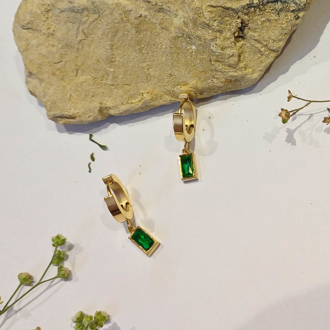 Emerald Essence Rectangular Drop Earrings