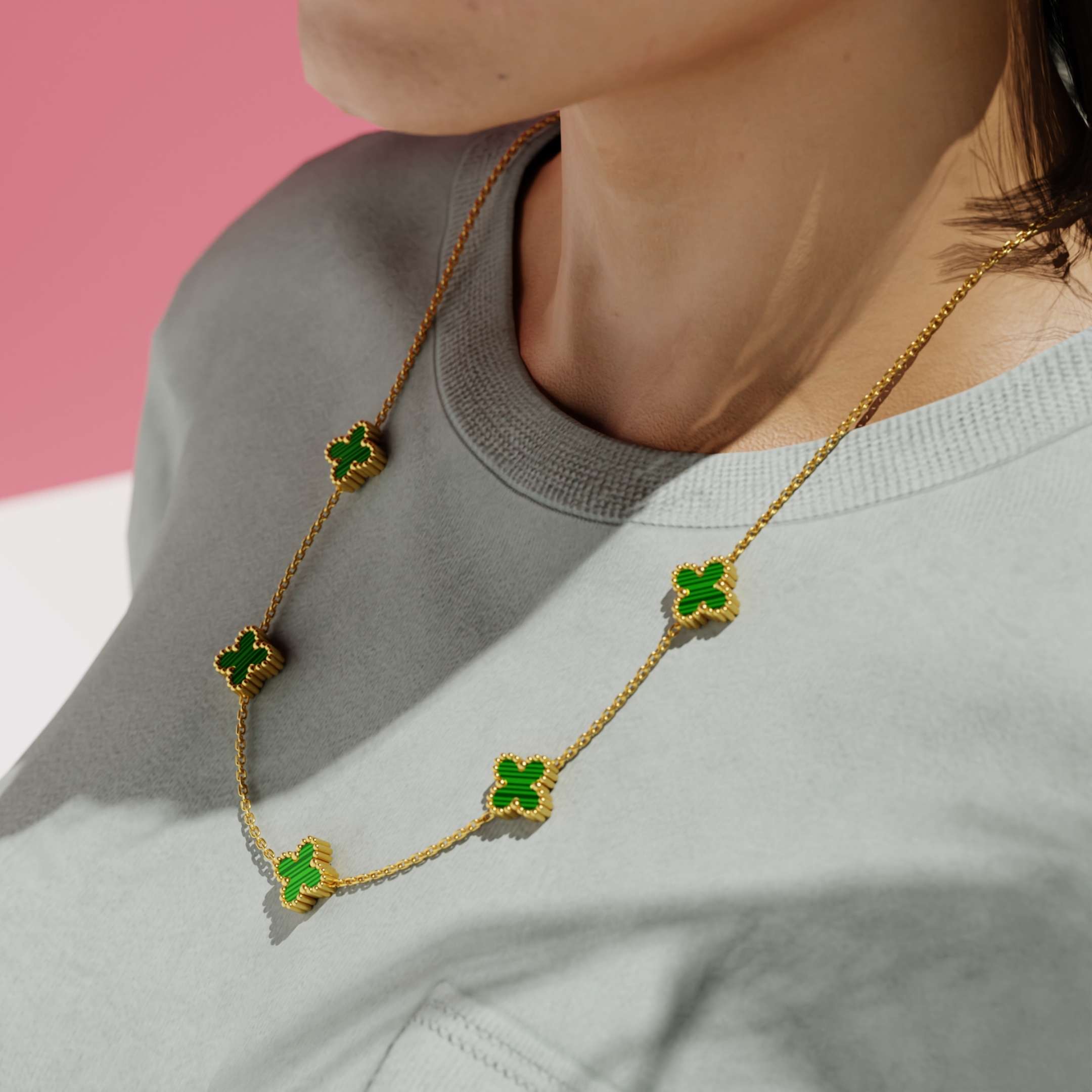 Emerald Clover Charm Necklace