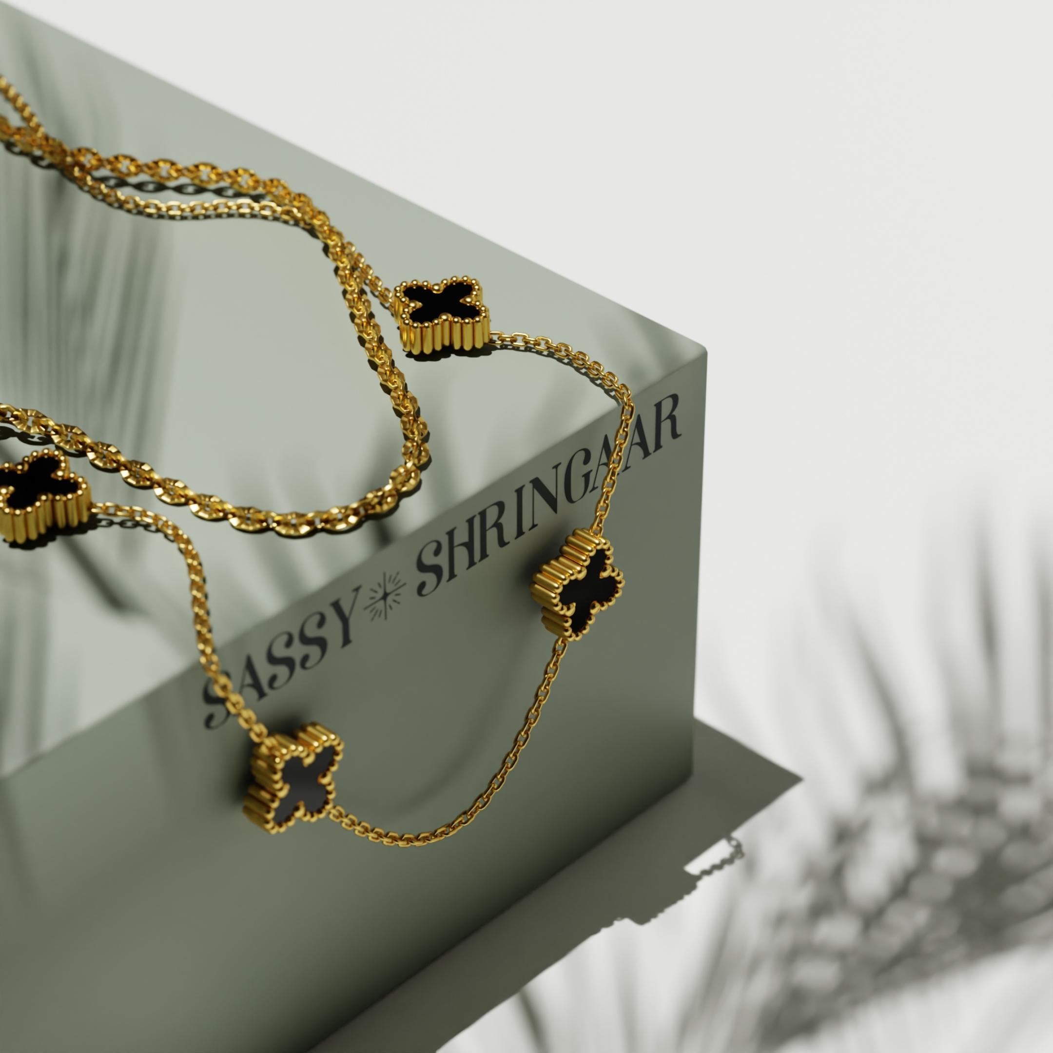 Midnight Bloom Layered Clover Necklace