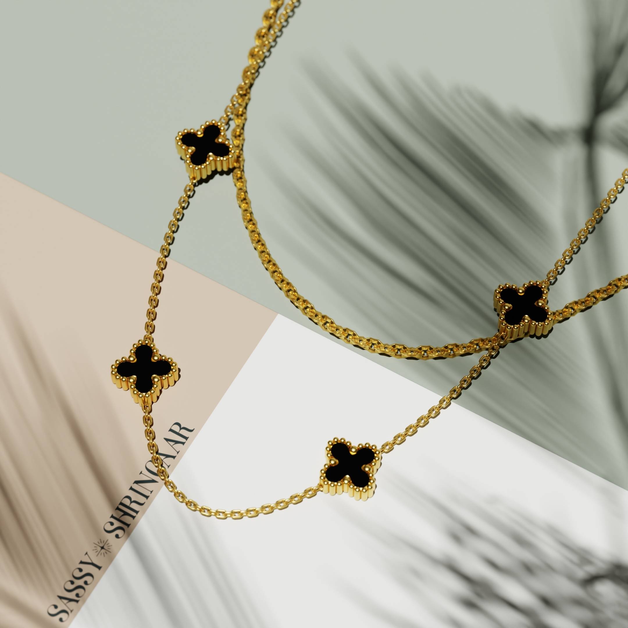 Midnight Bloom Layered Clover Necklace