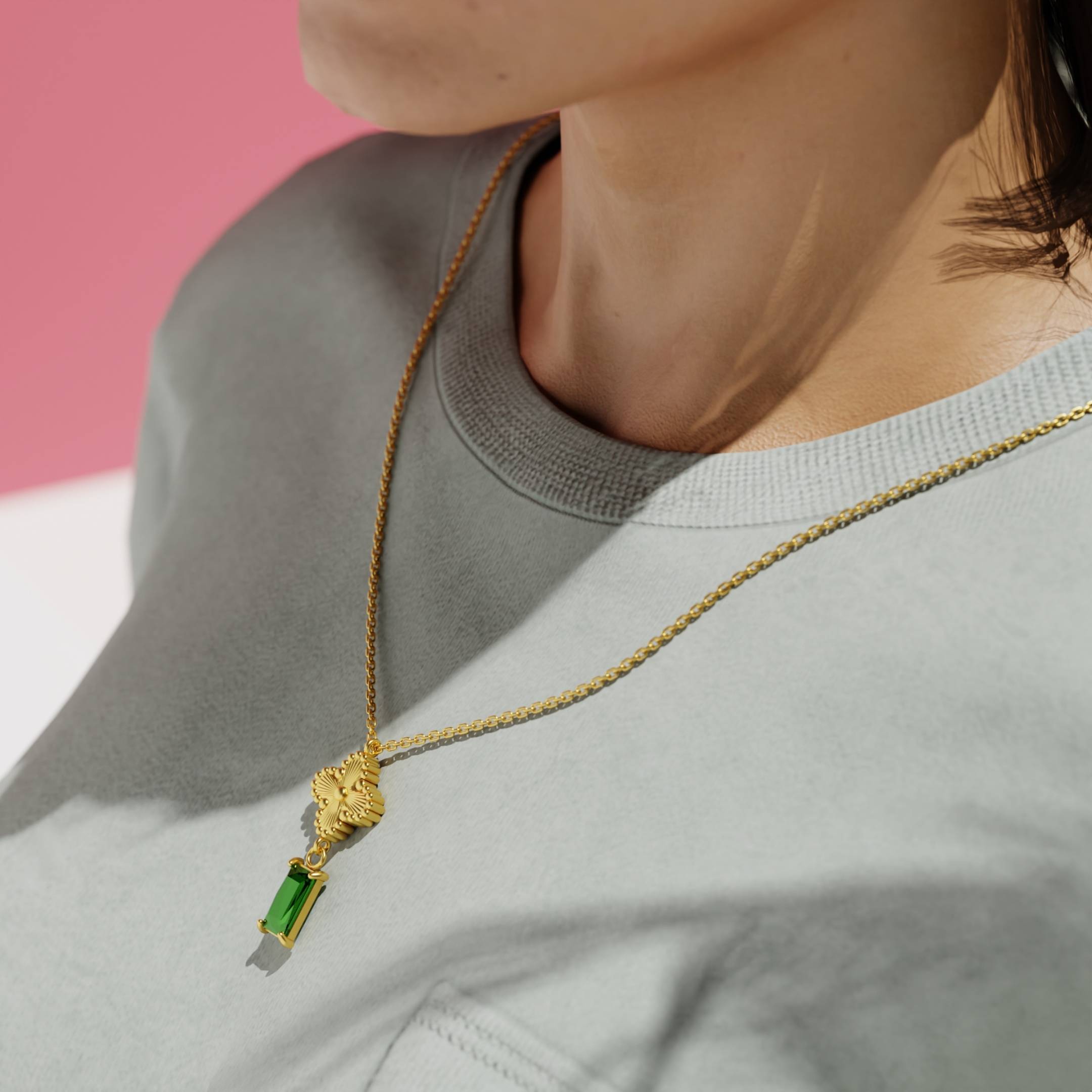 Emerald Elegance Clover Necklace