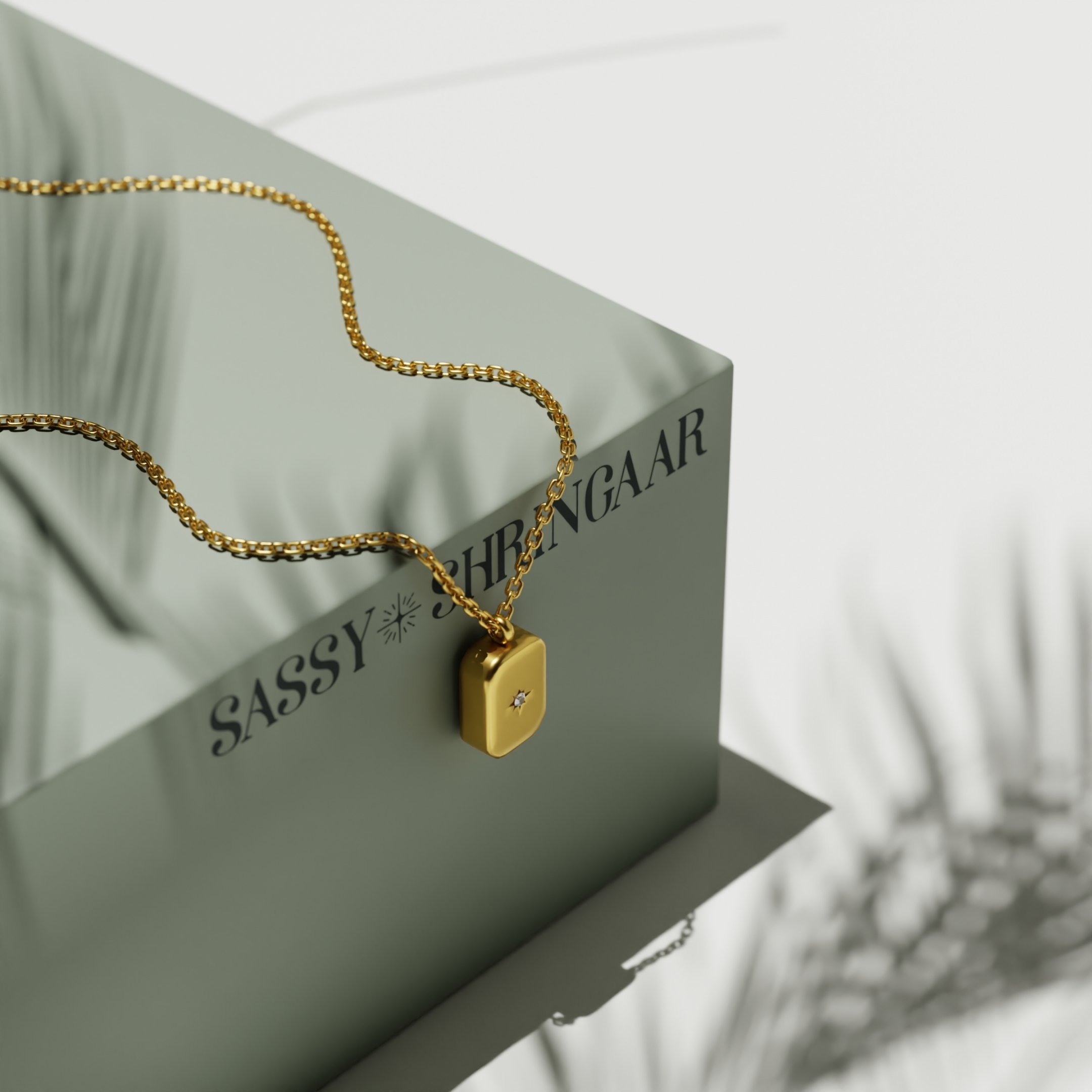 Radiant Sunburst Rectangle Pendant Necklace