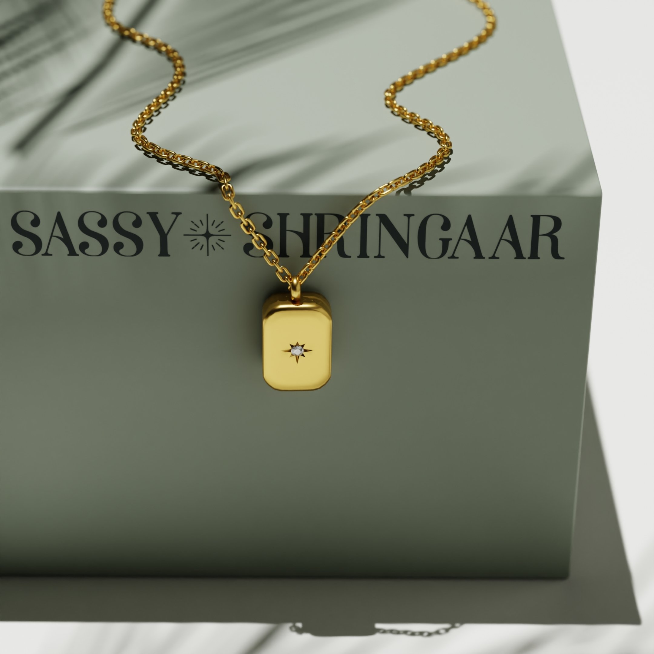 Radiant Sunburst Rectangle Pendant Necklace