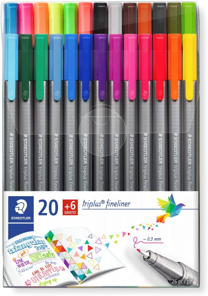 20+6 Fineliner Triangular Ergonómico con Tinta Antisecado y Punta de Fibra Resistente Staedtler Surtidos