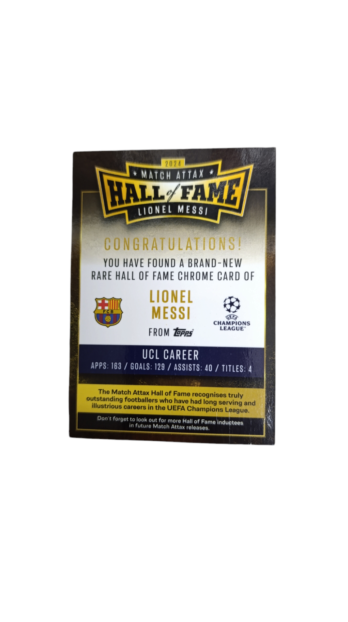 card Match Attax HALL OF FAME LIONEL MESSI de TOPPS 2024