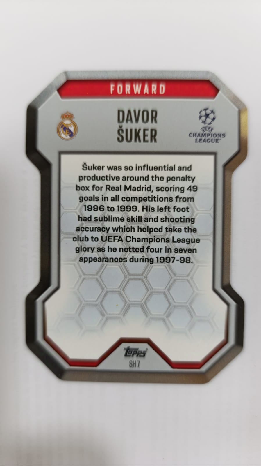 card DAVOR SUKER de TOPPS SH 7