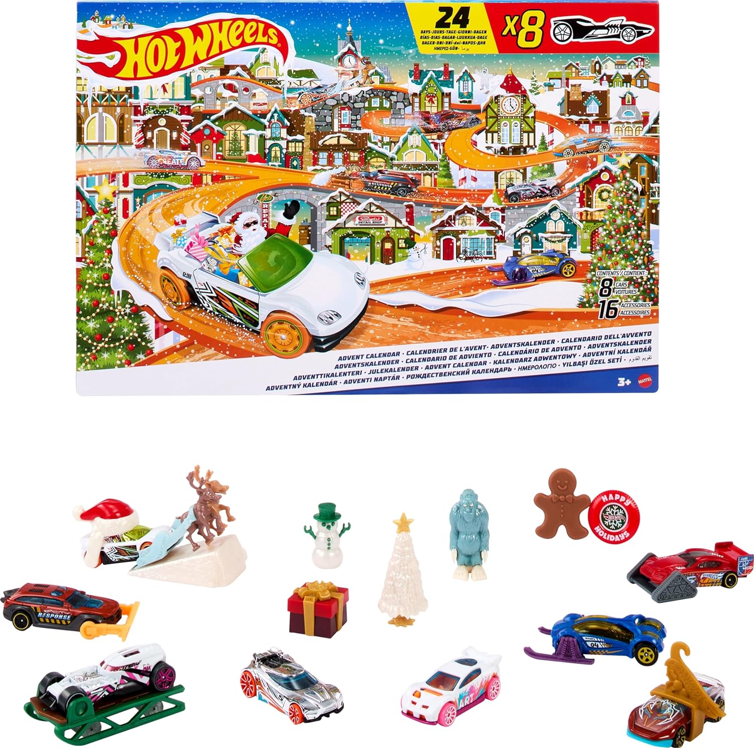  Hot Wheels Calendario de adviento Coches de Juguete y Accesorios Sorpresa, (Mattel HKL74)