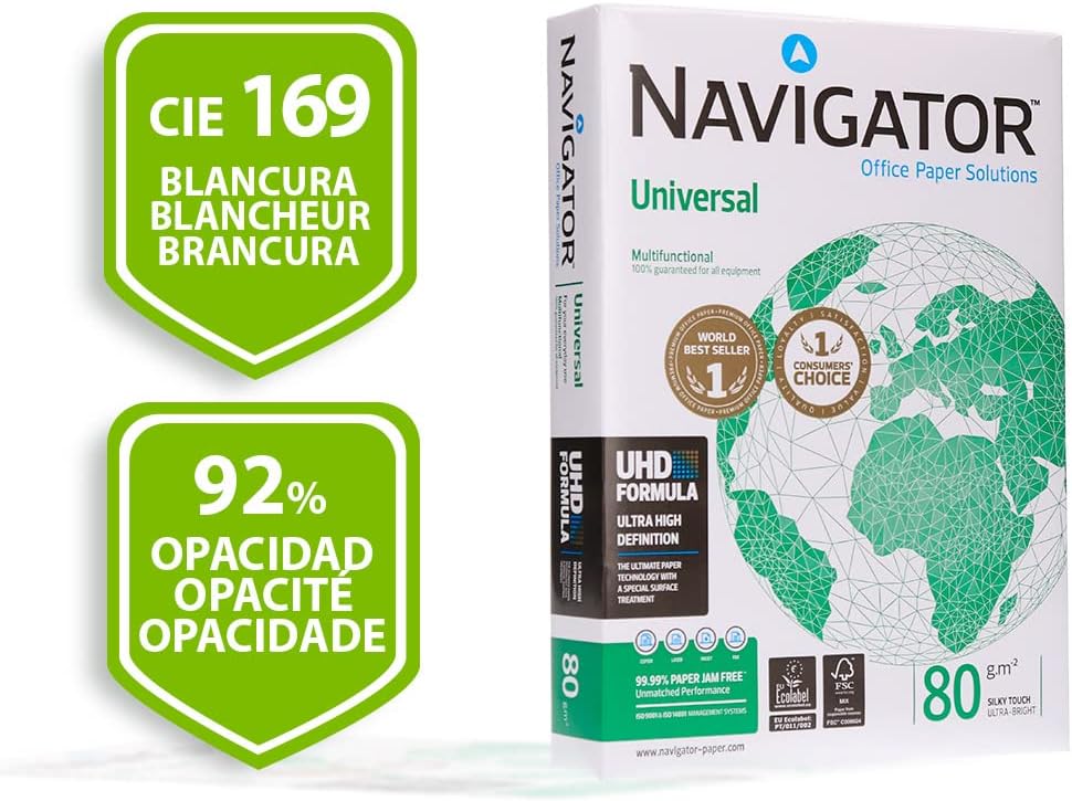 caja 5 paquetes 500 hojas 80gr A4 NAVIGATOR