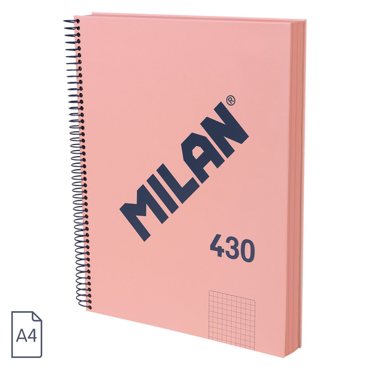 Cuaderno A4 con espiral y tapa dura, papel cuadriculado (5 x 5 mm), 120hojas de 95 gr/m², colección 430 by MILAN