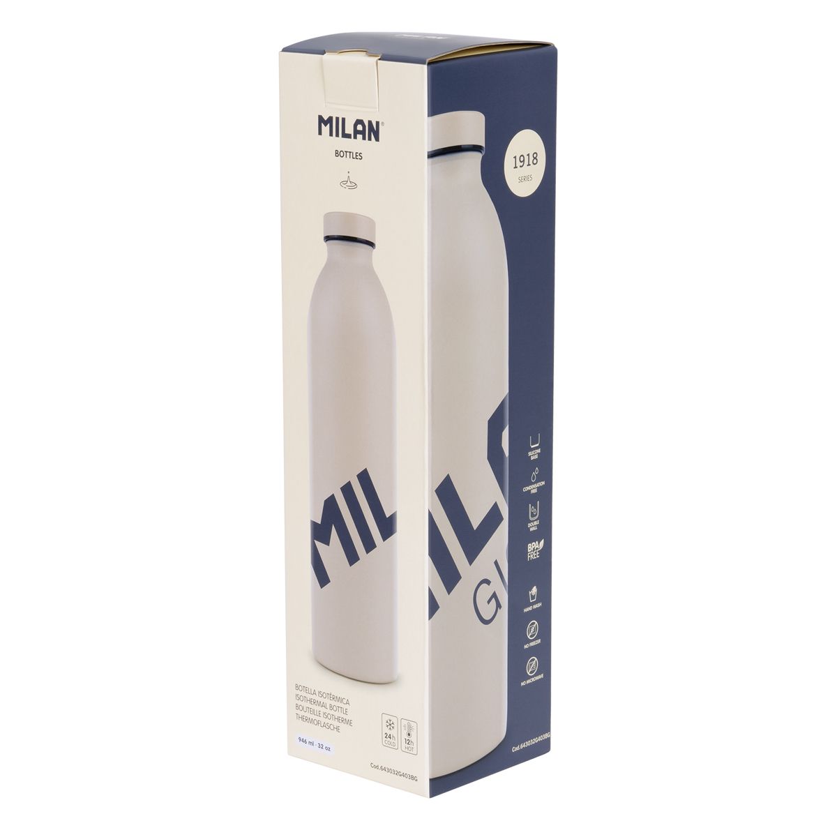 Botella isotérmica de acero inoxidable 0,946 L colección MILAN GIGANTE403 since 1918, beige