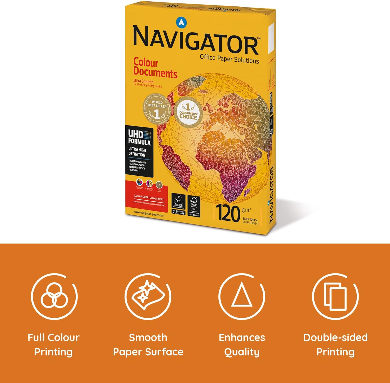 Papel fotocopiadora navigator din a4 120 gramos paquete de 250 hojas