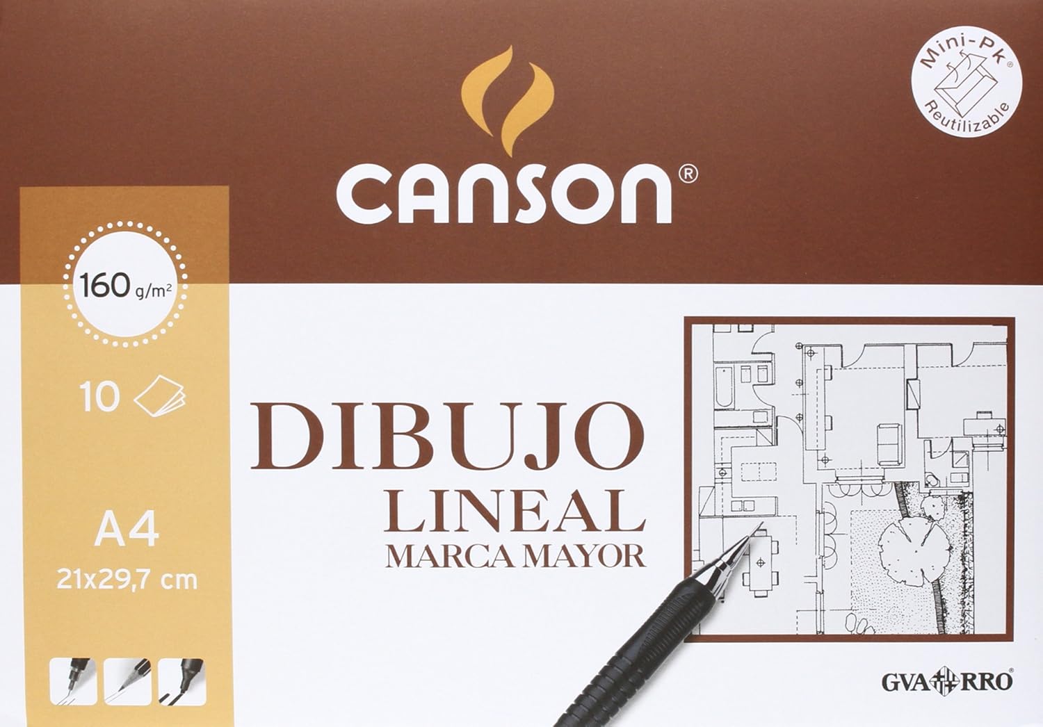 Canson Dibujo Lineal, Papel de dibujo blanco, Suave, 160gsm, Minipack, A4-21x29,7cm, Blanco, 10 Hojas