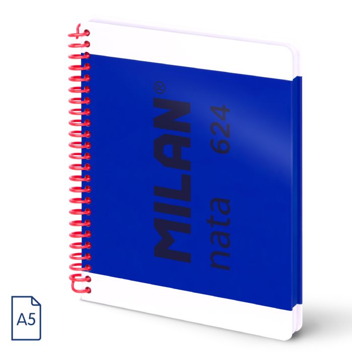 Cuaderno A5 con espiral y tapa dura, papel cuadriculado, 80 hojas de 95gr/m², colección MILAN nata® 624 since 1918,en 4 colores