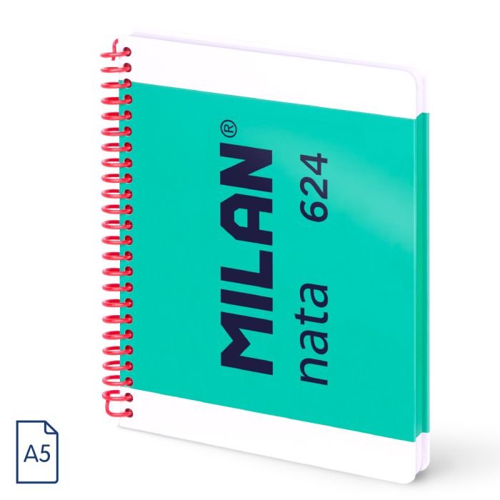 Cuaderno A5 con espiral y tapa dura, papel cuadriculado, 80 hojas de 95gr/m², colección MILAN nata® 624 since 1918,en 4 colores