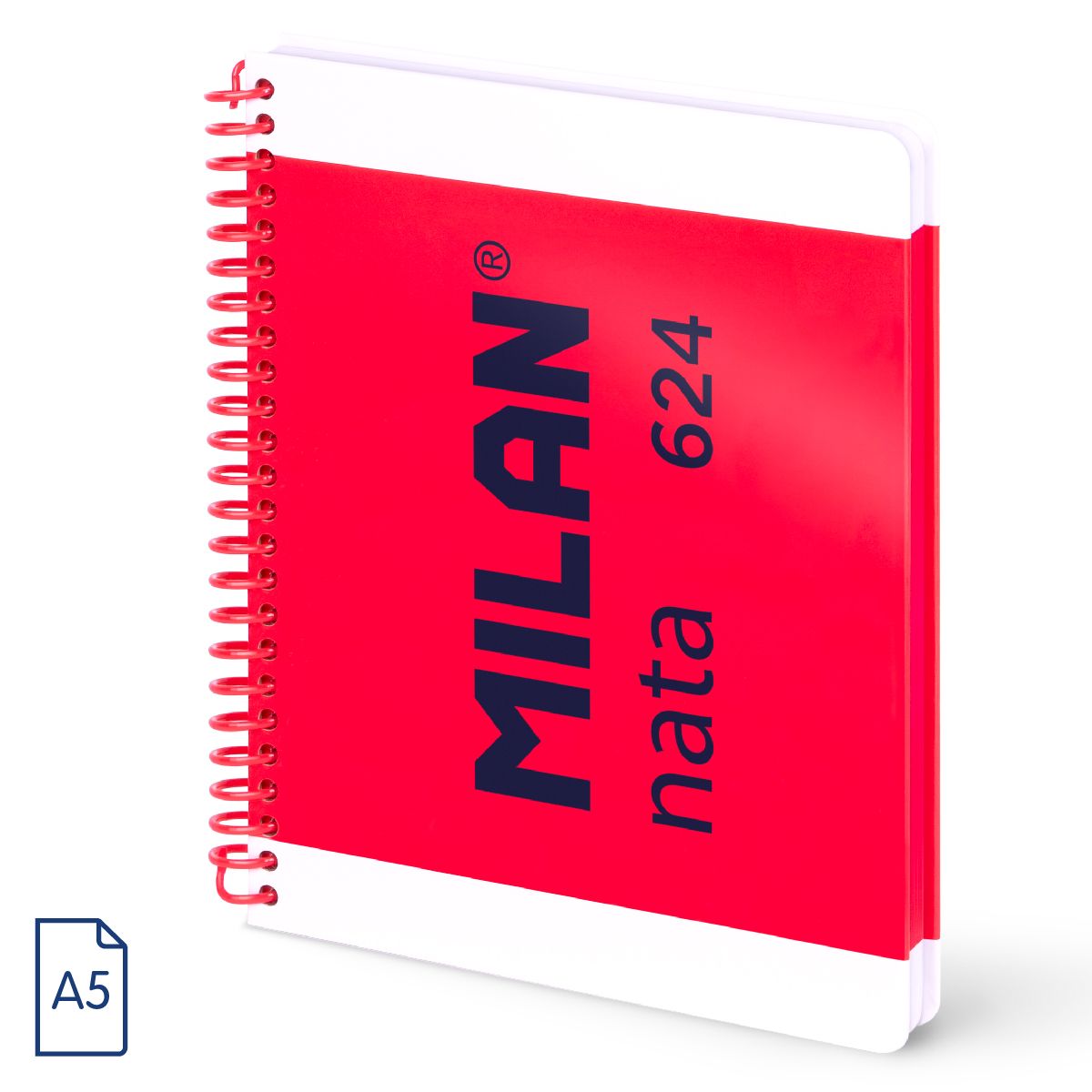 Cuaderno A5 con espiral y tapa dura, papel cuadriculado, 80 hojas de 95gr/m², colección MILAN nata® 624 since 1918,en 4 colores