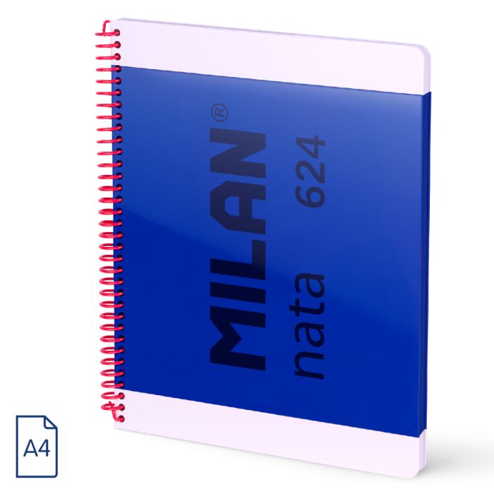 Cuaderno A4 con espiral y tapa dura, papel cuadriculado, 80 hojas de 95gr/m², colección MILAN nata® 624 since 1918,en tres coloresd