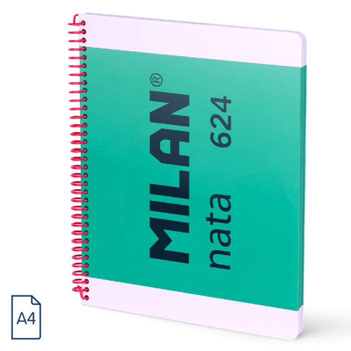 Cuaderno A4 con espiral y tapa dura, papel cuadriculado, 80 hojas de 95gr/m², colección MILAN nata® 624 since 1918,en tres coloresd