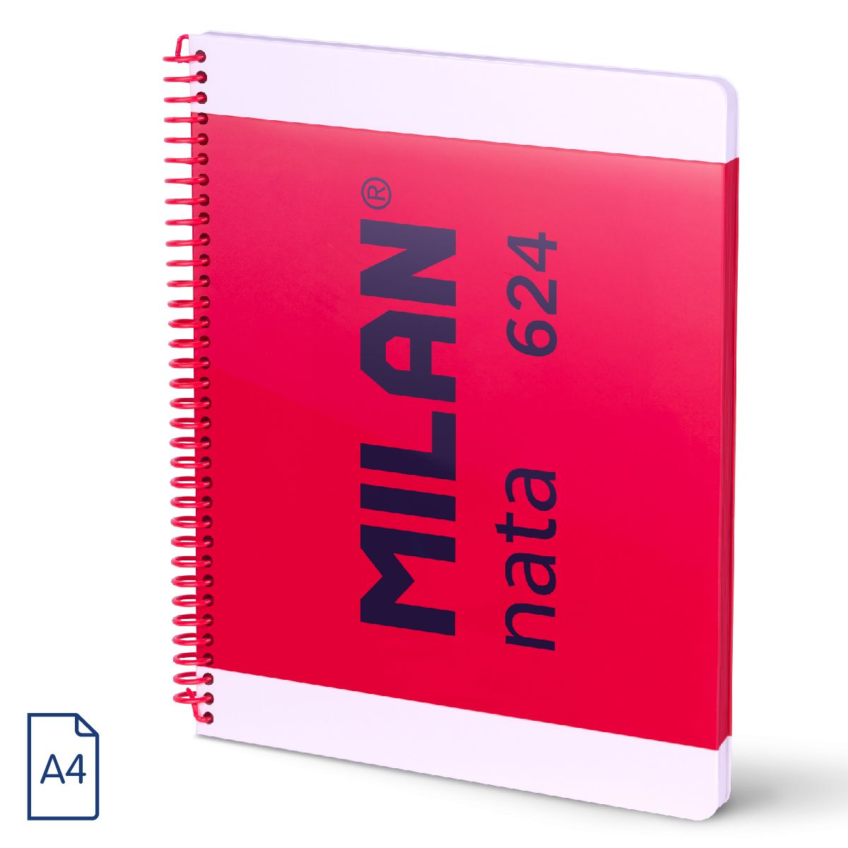Cuaderno A4 con espiral y tapa dura, papel cuadriculado, 80 hojas de 95gr/m², colección MILAN nata® 624 since 1918,en tres coloresd