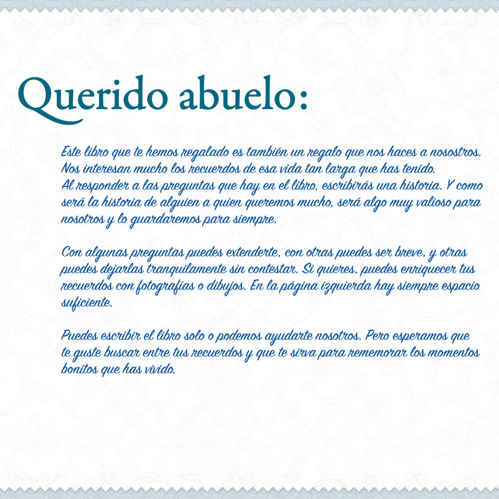 Abuelo, háblame de ti, un libro para preservar recuerdos 9788088333012