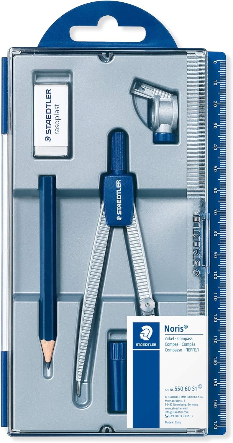 Staedtler Noris Club 550 60 S1. Set de dibujo con estuche, compás escolar, tubo de minas, lápiz y goma de borra