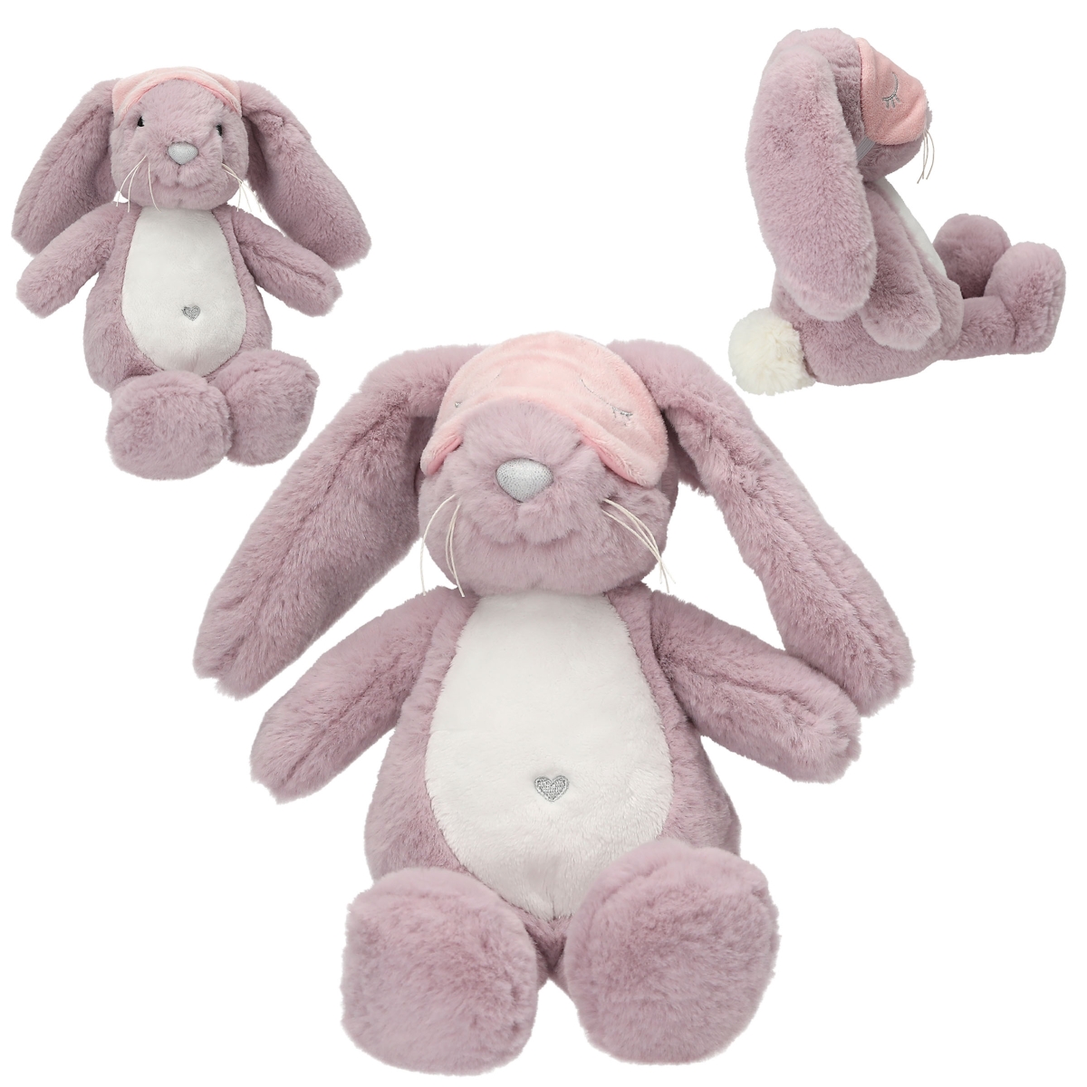 PM conejito de peluche lila con antifaz para dormir